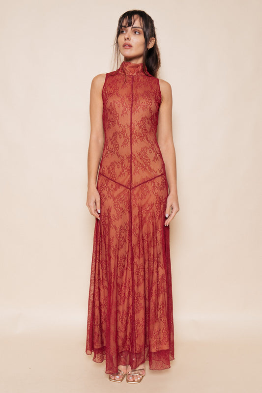 Mock Neck Lace Maxi Dress