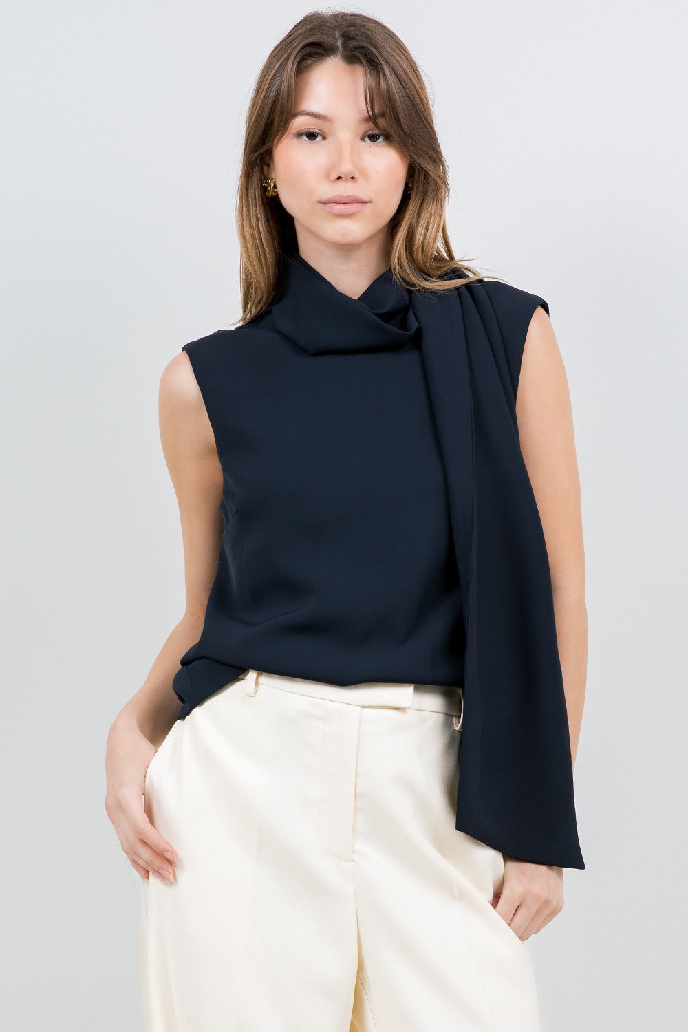 Navy Scarf Top