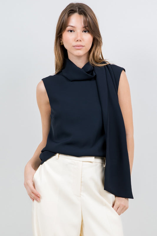 Navy Scarf Top