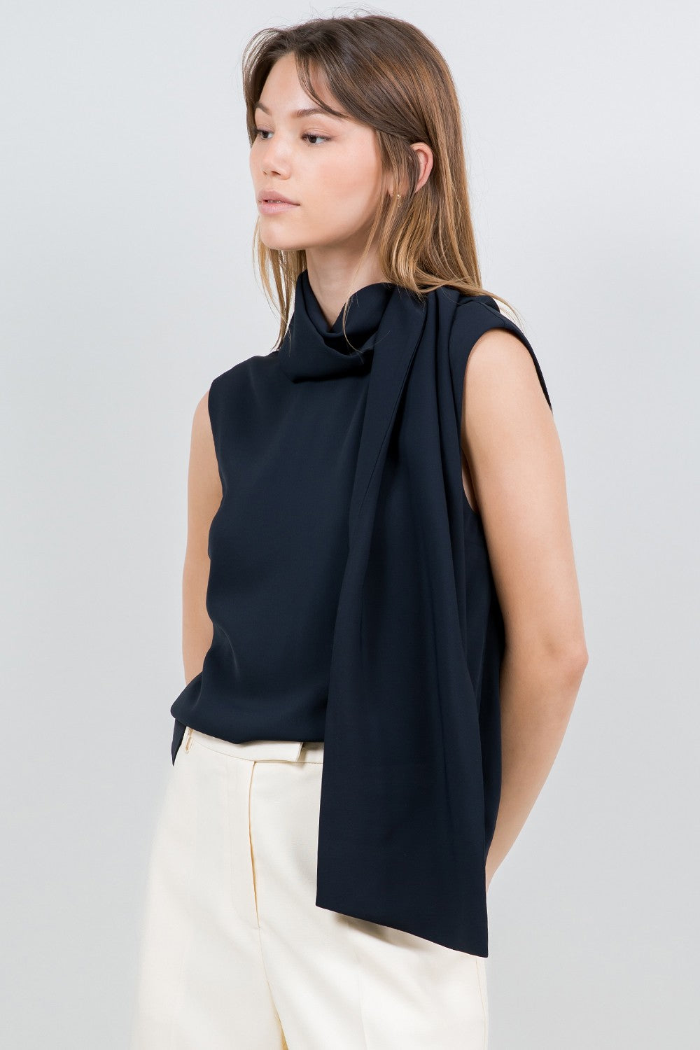Navy Scarf Top