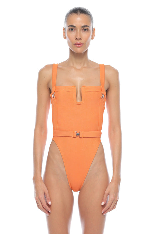 Leti Orange High Leg One Piece - Maxine