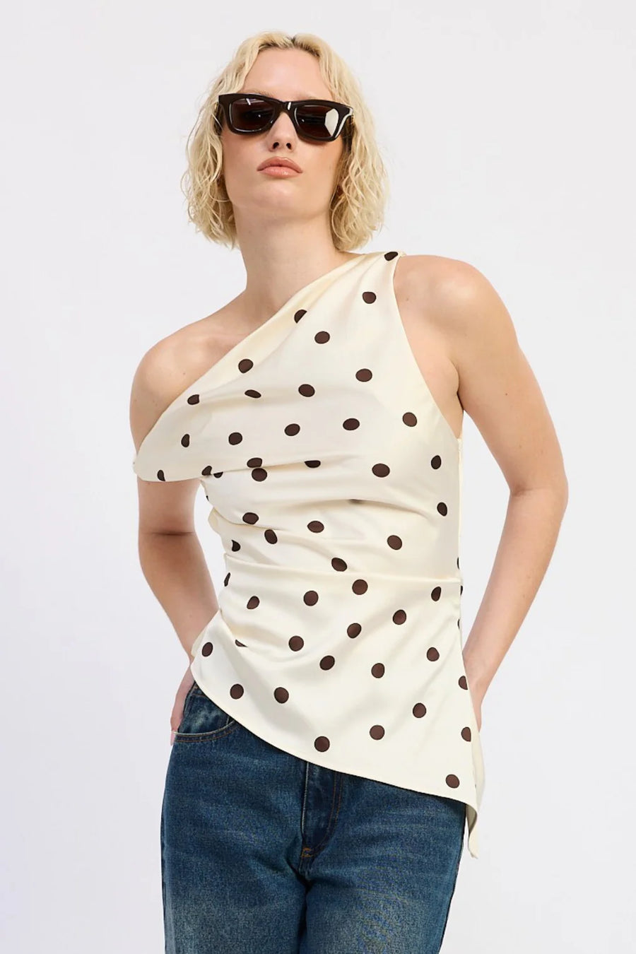 Polka Dots One Shoulder Top