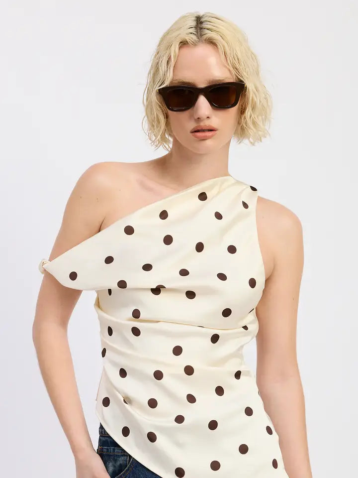 Polka Dots One Shoulder Top
