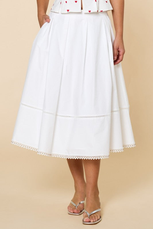 Studded Lace Trim Midi Skirt