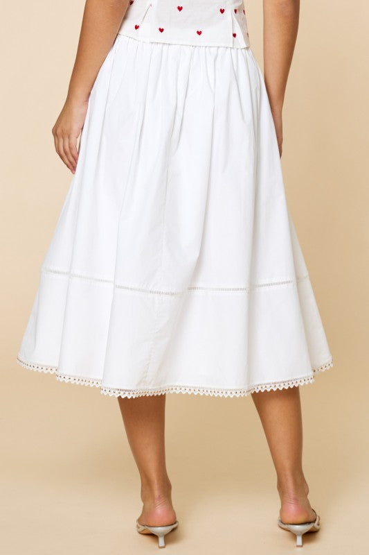 Studded Lace Trim Midi Skirt
