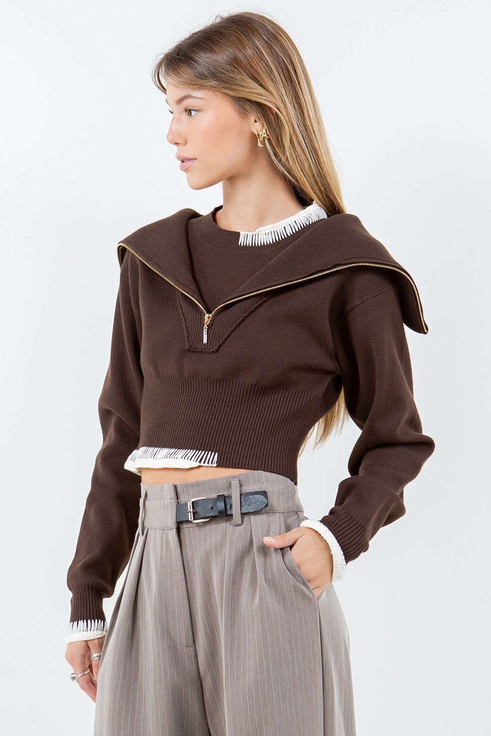 Double Layer Zip Up Sweater