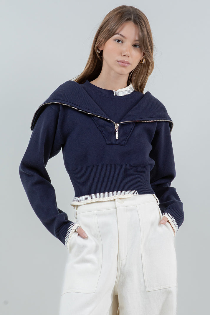 Double Layer Zip Up Sweater