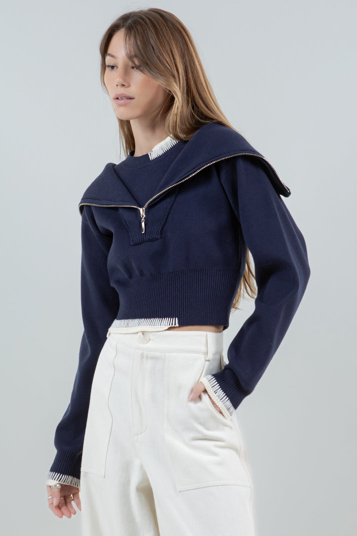 Double Layer Zip Up Sweater