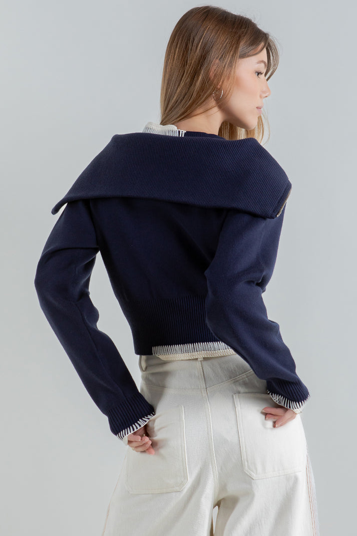 Double Layer Zip Up Sweater