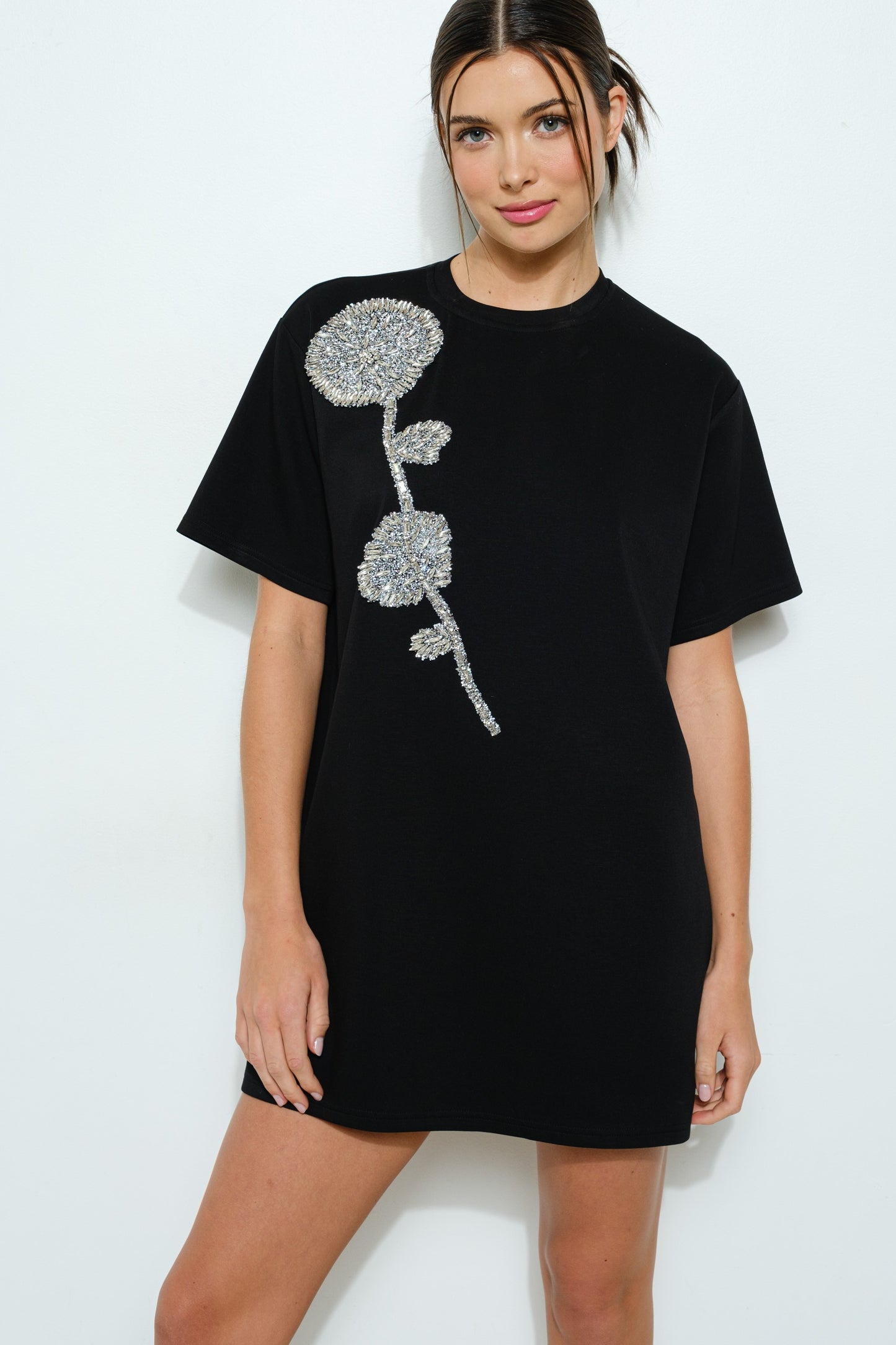 Rhinestone Flower T Shirt Dress