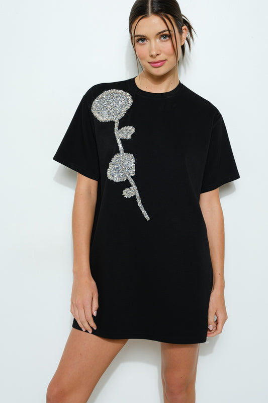 Rhinestone Flower T Shirt Dress