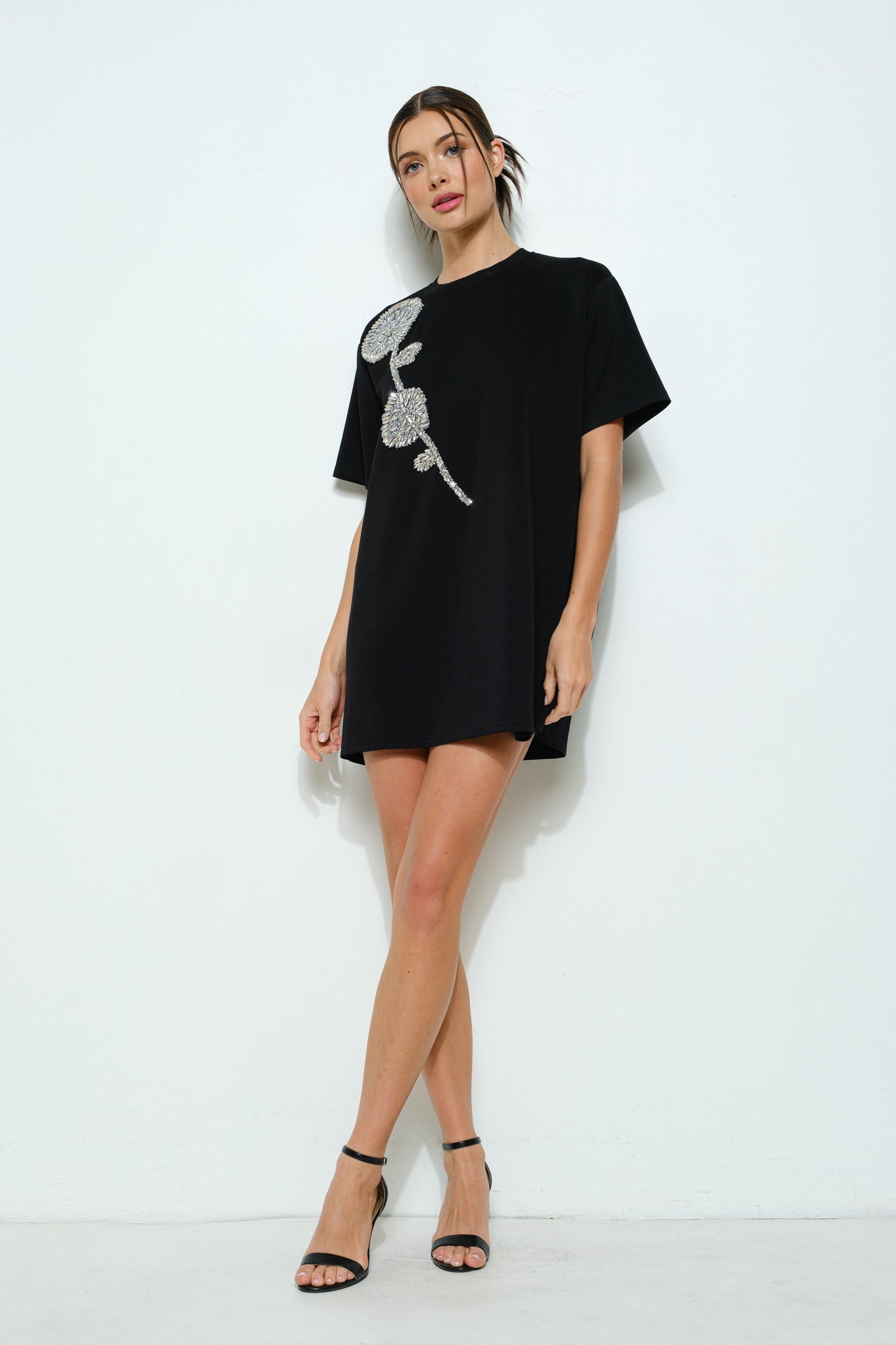 Rhinestone Flower T Shirt Dress