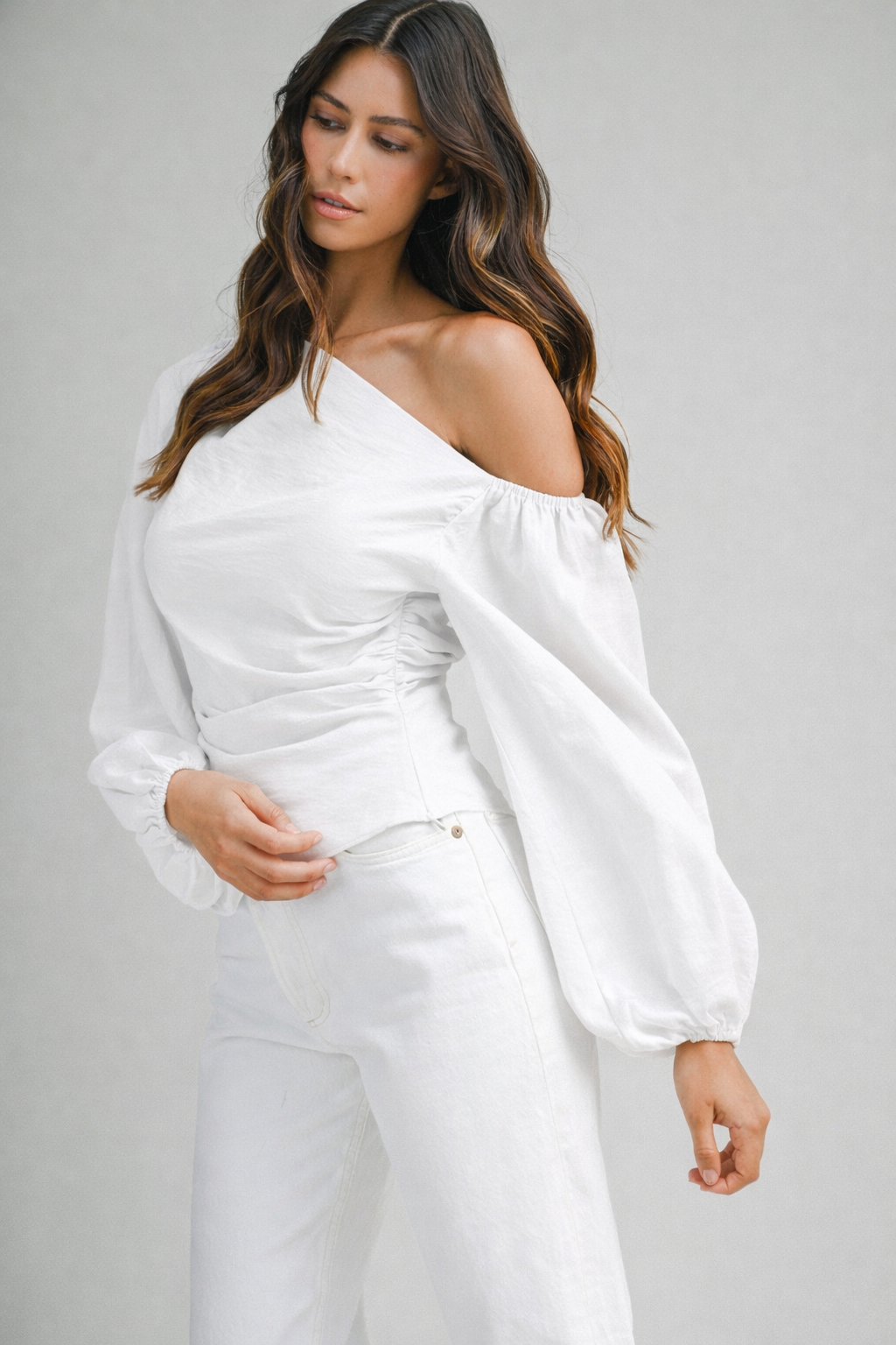 One Shoulder Balloon Sleeve Top