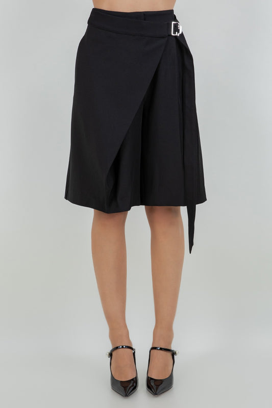 Pleated Wrap overlay Bermuda Shorts