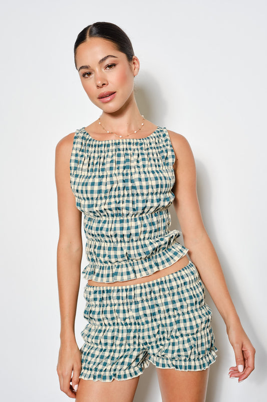 Green Gingham Top