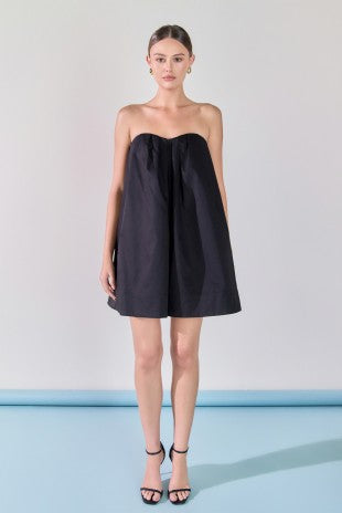 Strapless pintuck dress