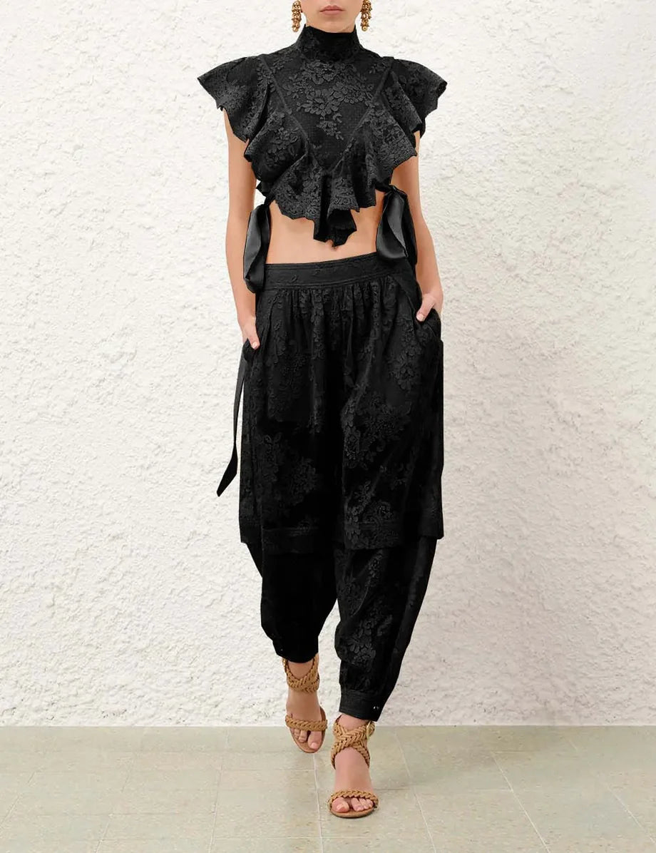 Lace ruffle sleeveless set