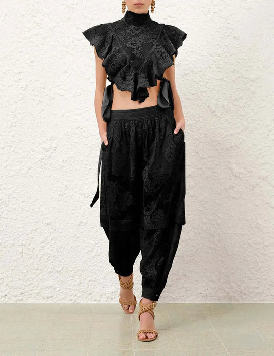 Lace ruffle sleeveless set