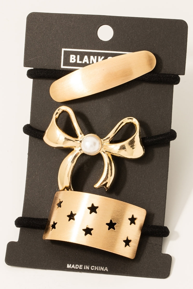 Pearl Ribbon Bar And Stars Hair Tie Set