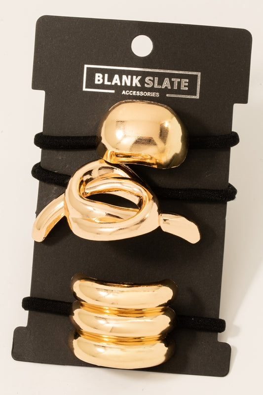 Rounded Metallic Shapes Hair Tie Set