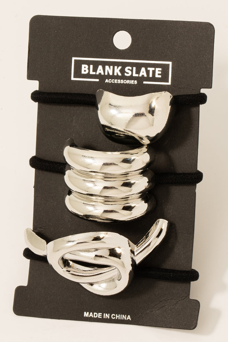 Rounded Metallic Shapes Hair Tie Set