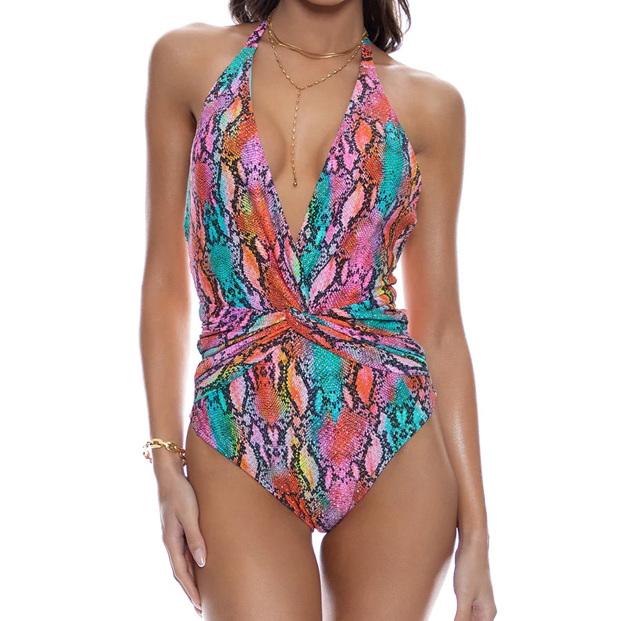 Electric Skin Front Twist Halter One Piece