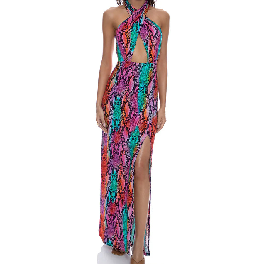 Electric SkinHalter Neck Cut Out Long Dress