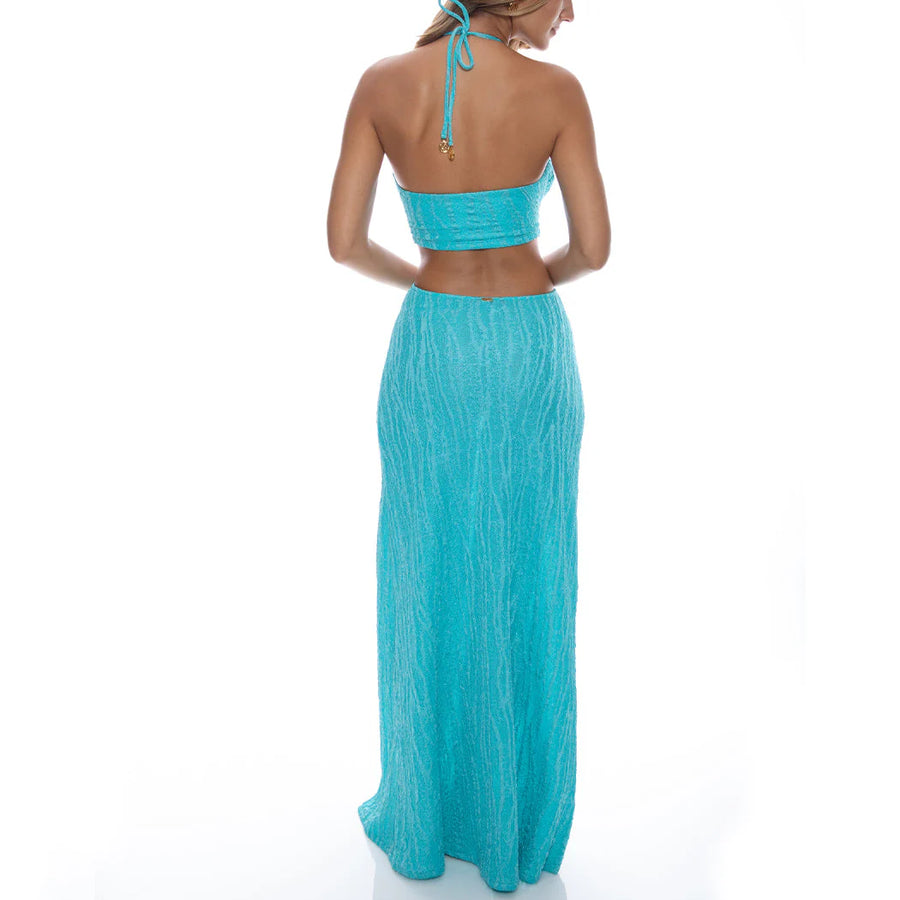 Wave Chaser Aqua Double Loop Bandeau Long Dress