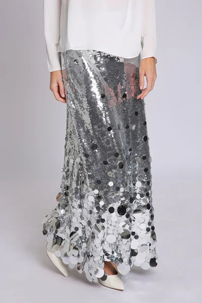 Multi Sequined High Waist Long Maxi Skirt