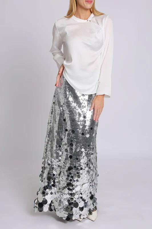 Multi Sequined High Waist Long Maxi Skirt