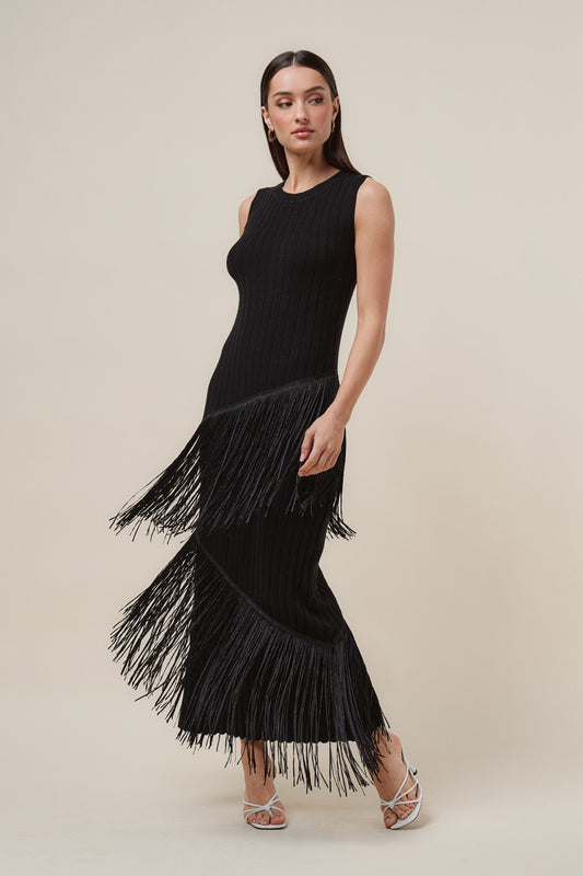 Asymmetrical Fringe Maxi Dress
