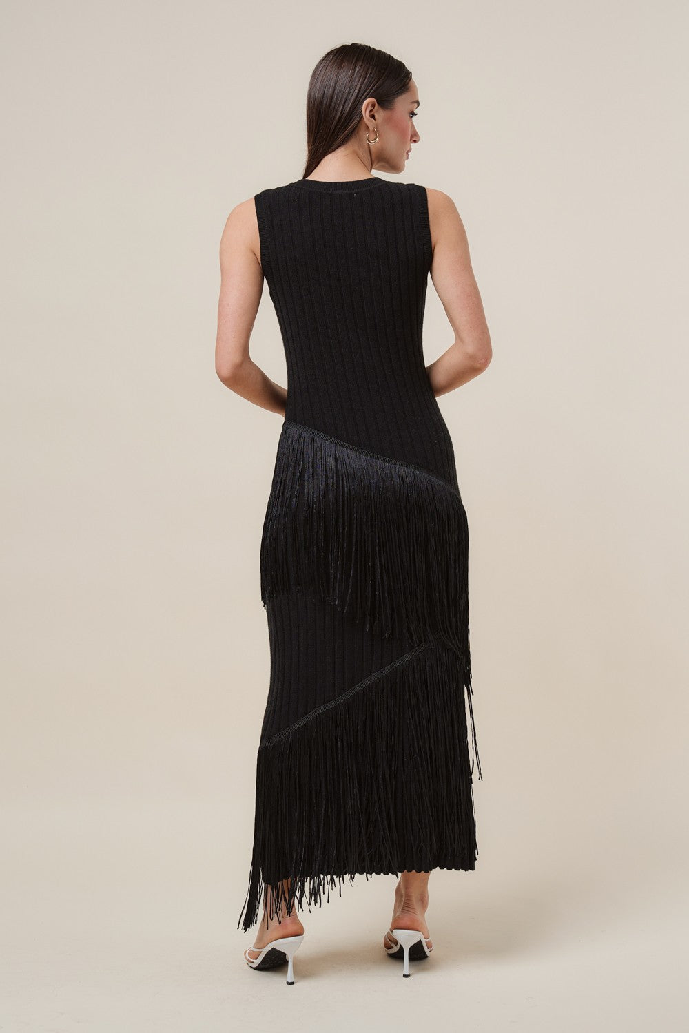 Asymmetrical Fringe Maxi Dress