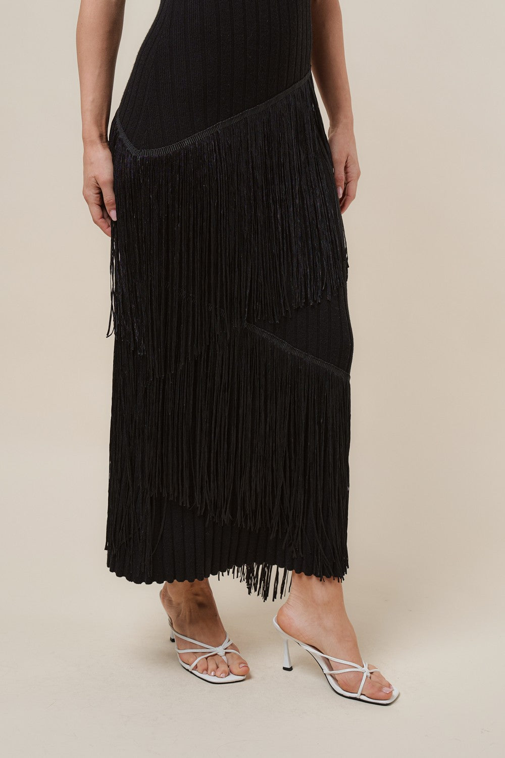 Asymmetrical Fringe Maxi Dress