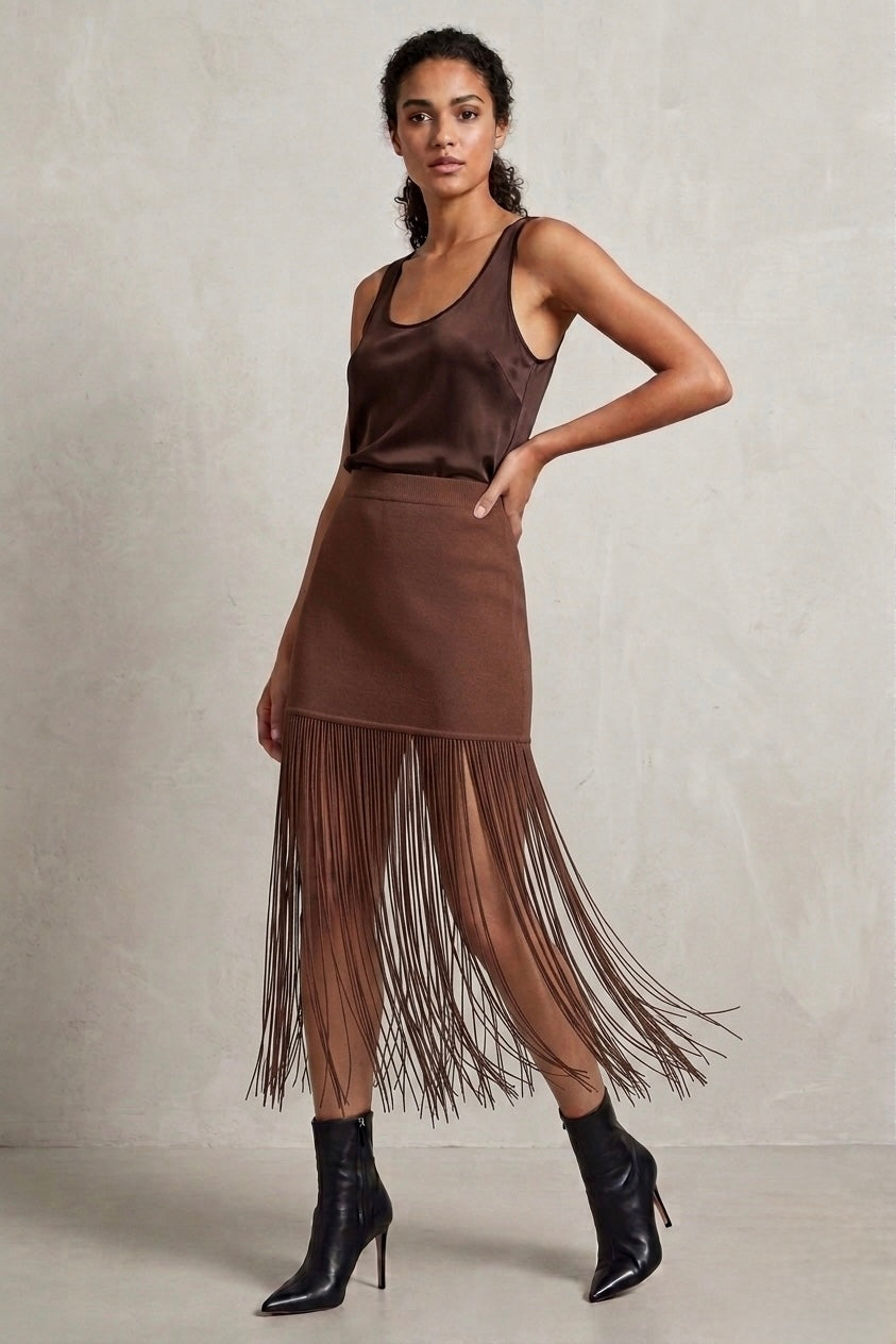 Fringed Mini Knit Skirt