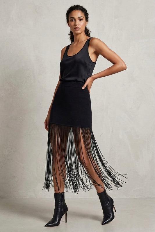 Fringed Mini Knit Skirt