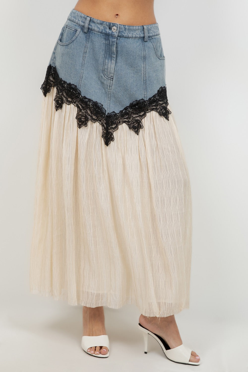 Contrast Denim Lace Skirt
