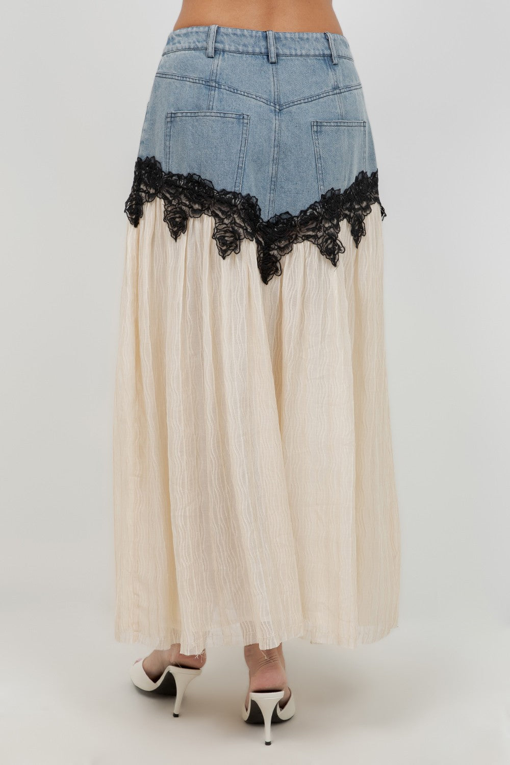 Contrast Denim Lace Skirt