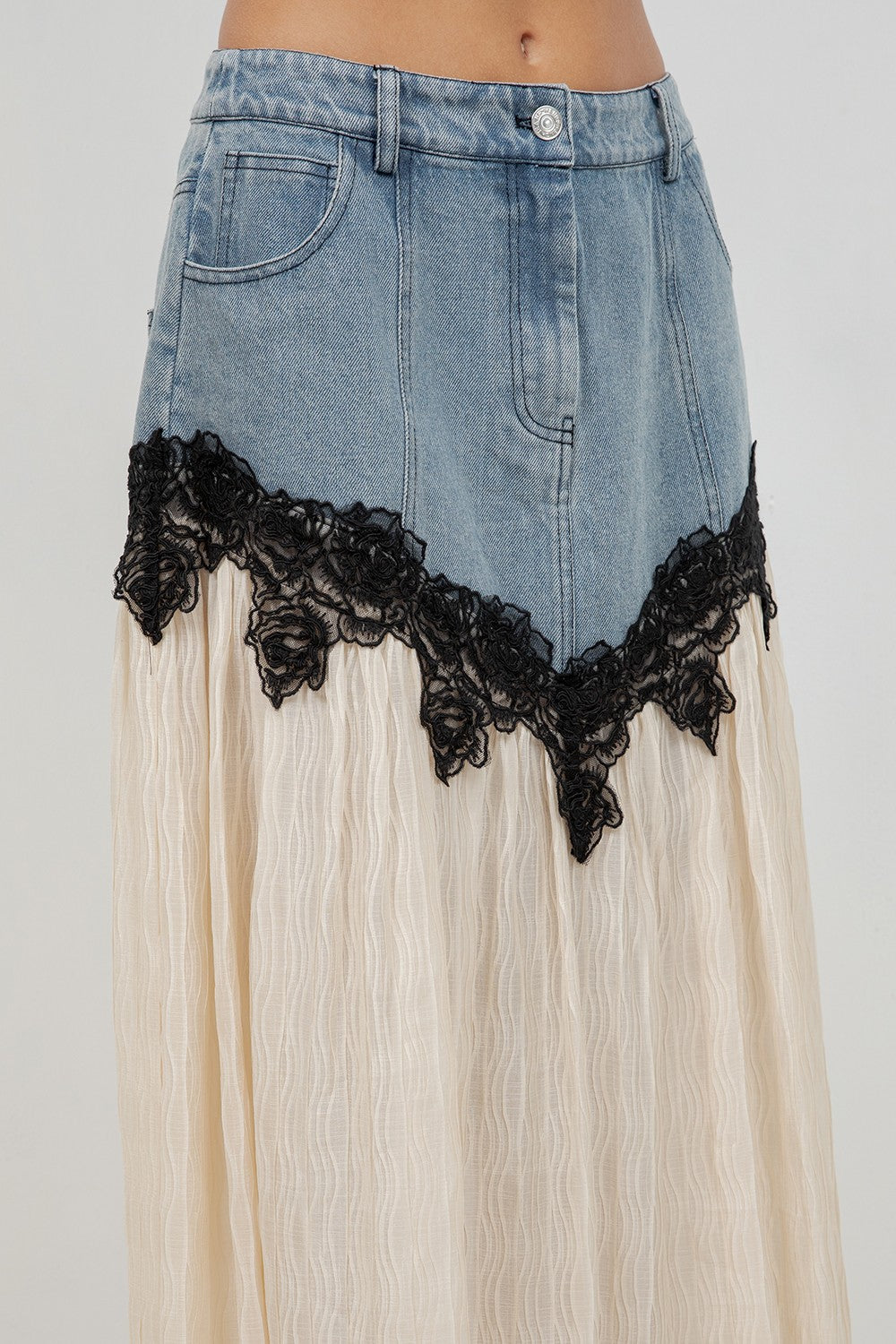 Contrast Denim Lace Skirt