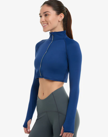 NAVY WOMEN'S FULL ZIP CROP TOP