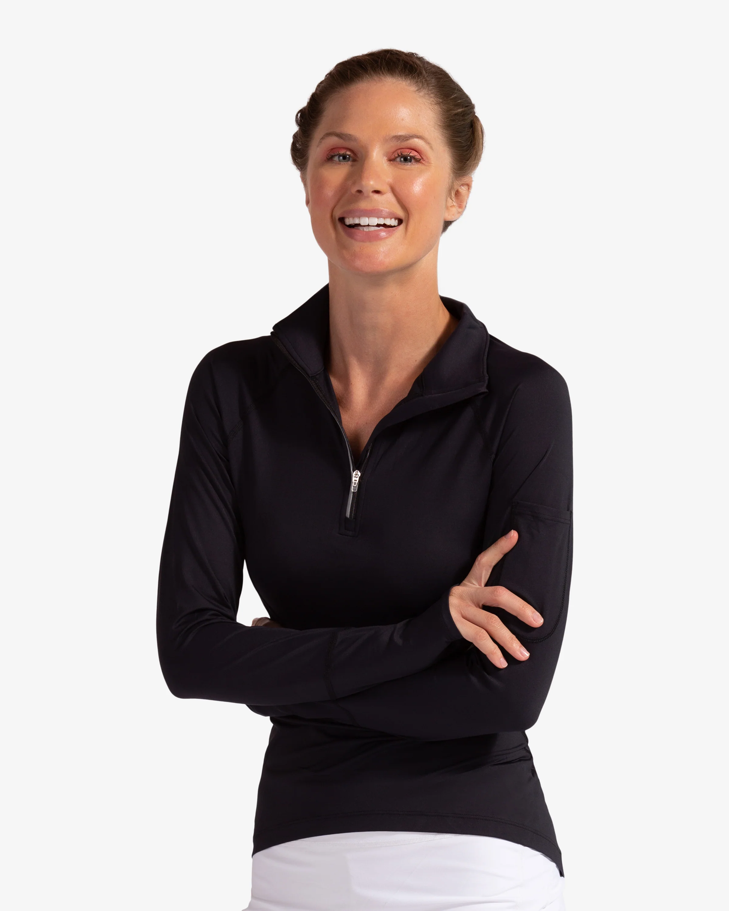 BLACK WOMEN'S MOCK ZIP TOP