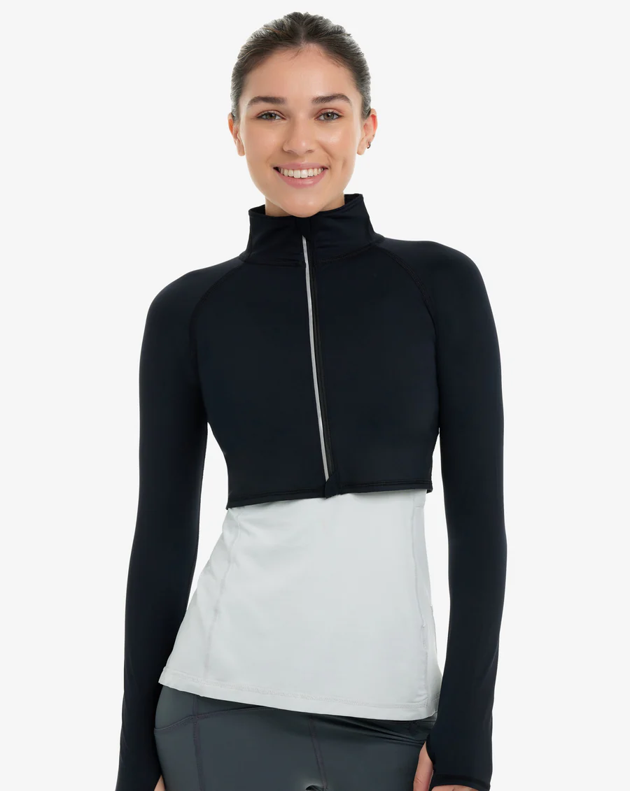 BLACK WOMEN'S FULL ZIP CROP TOP