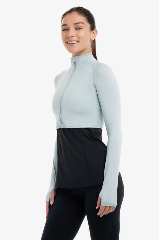 SOFT GRAY WOMEN'S FULL ZIP CROP TOP