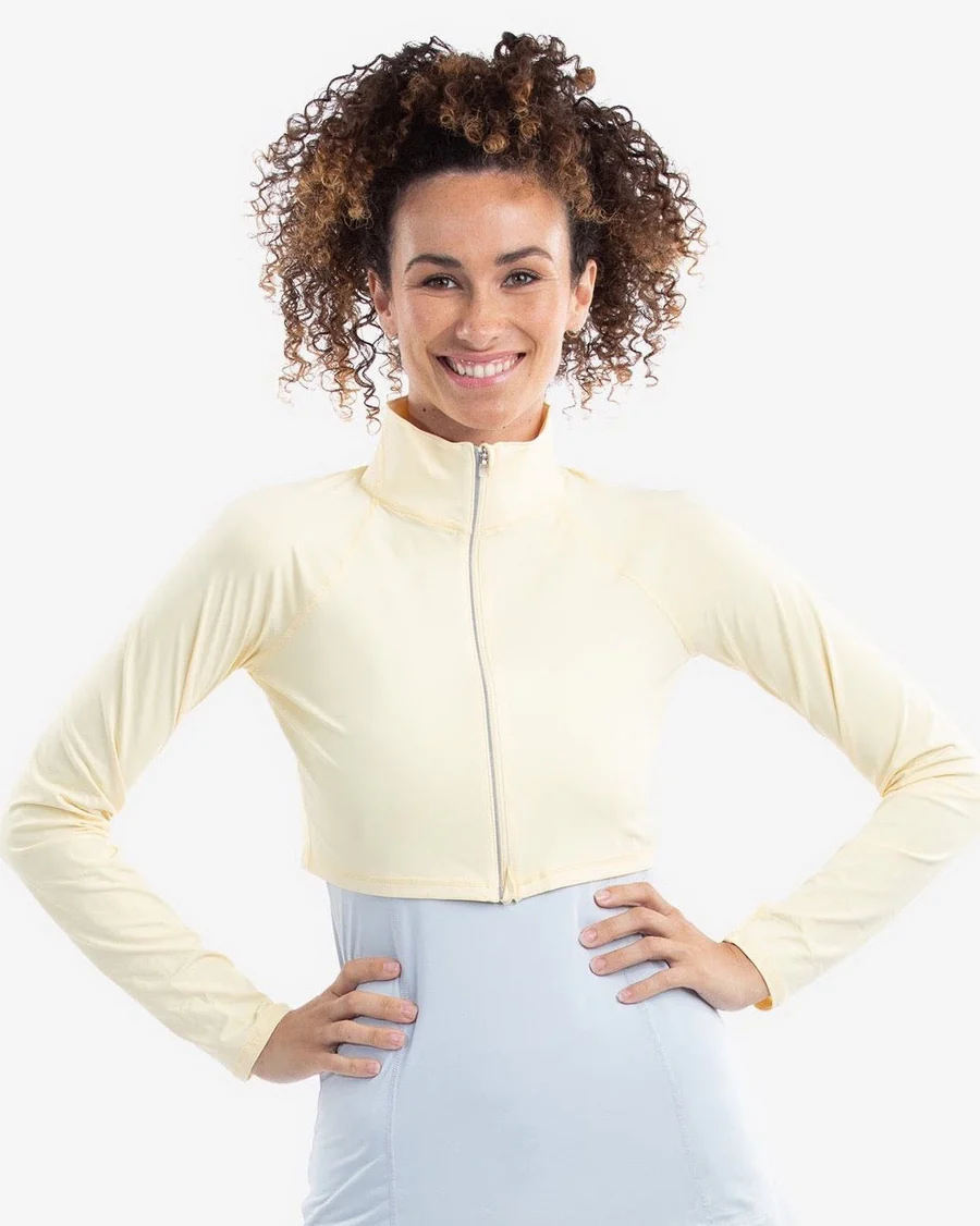 LEMON YELLOW WOMEN'S FULL ZIP CROP TOP