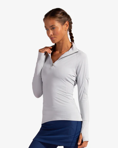 SOFT GRAY WOMEN'S MOCK ZIP TOP
