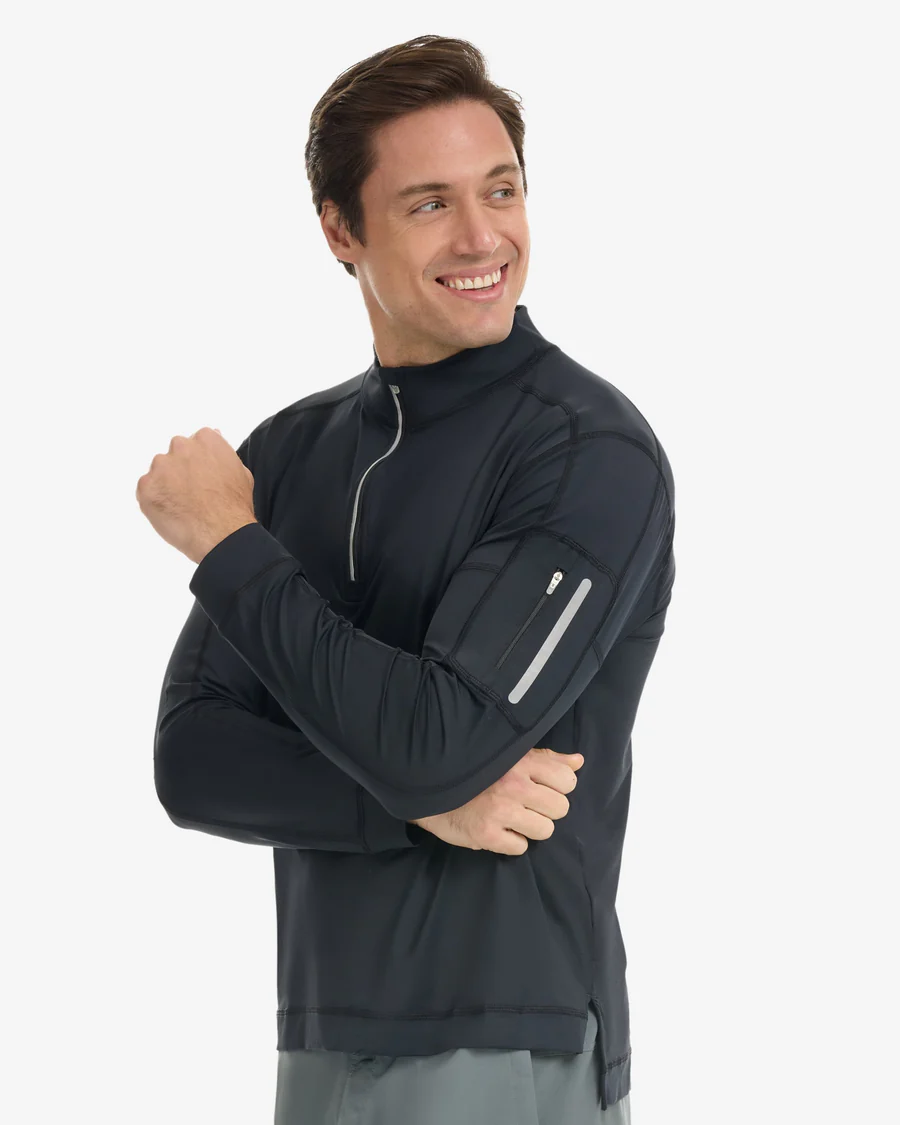 BLACK MEN'S MOCK ZIP TOP