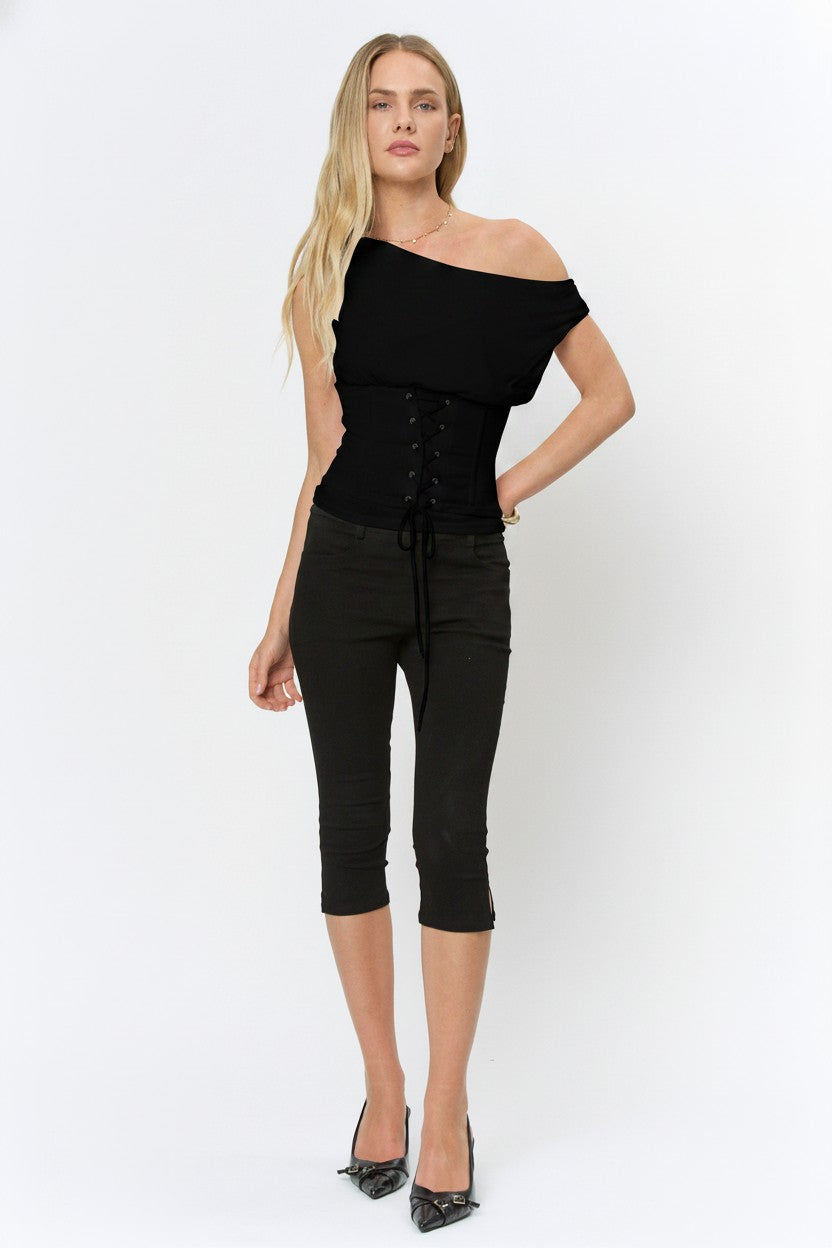 Black One Shoulder Corset Top