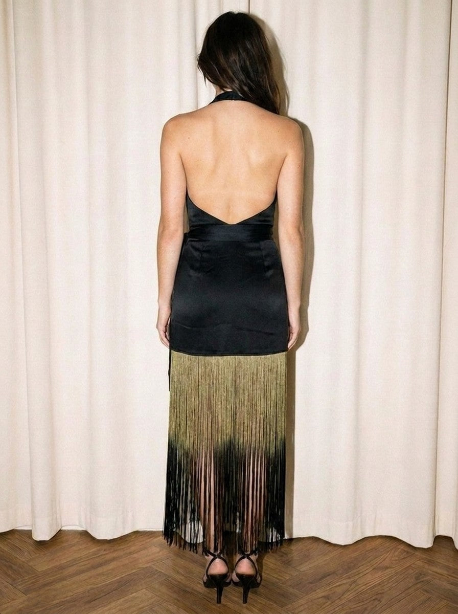 Satin Ombre Fringe Dress