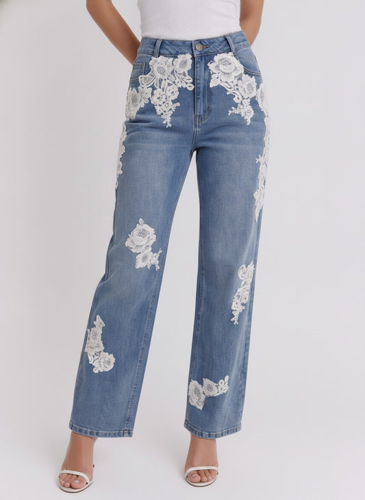 Lace Denim Pants