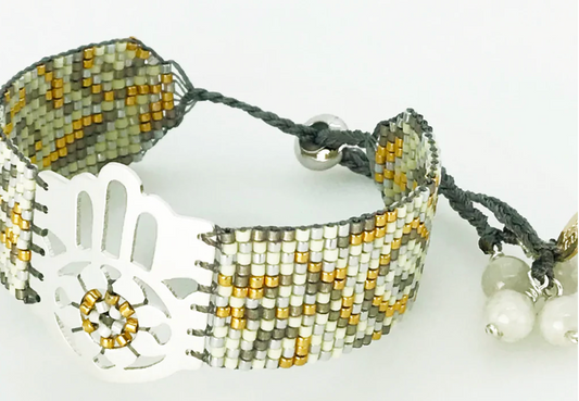 White Hamsa Medium 18kt. Gold