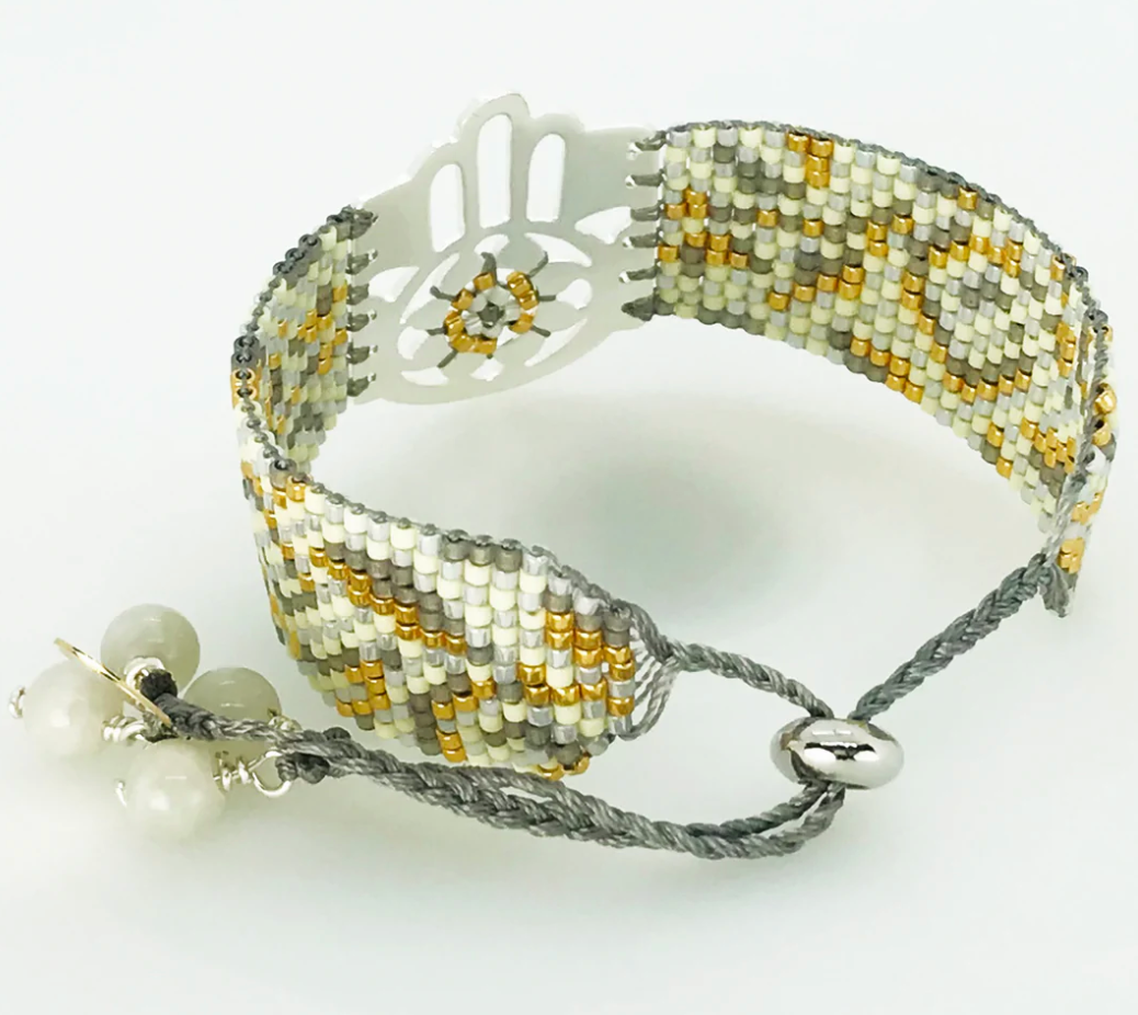 White Hamsa Medium 18kt. Gold